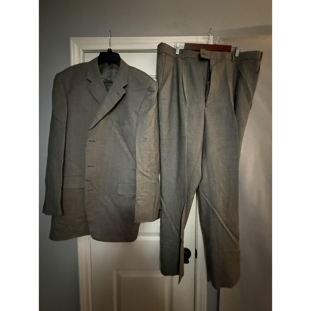 Linea Uomo Suit Mens 48 XLong Beige Check Wool 2 Piece Pants Big & Tall 43x34